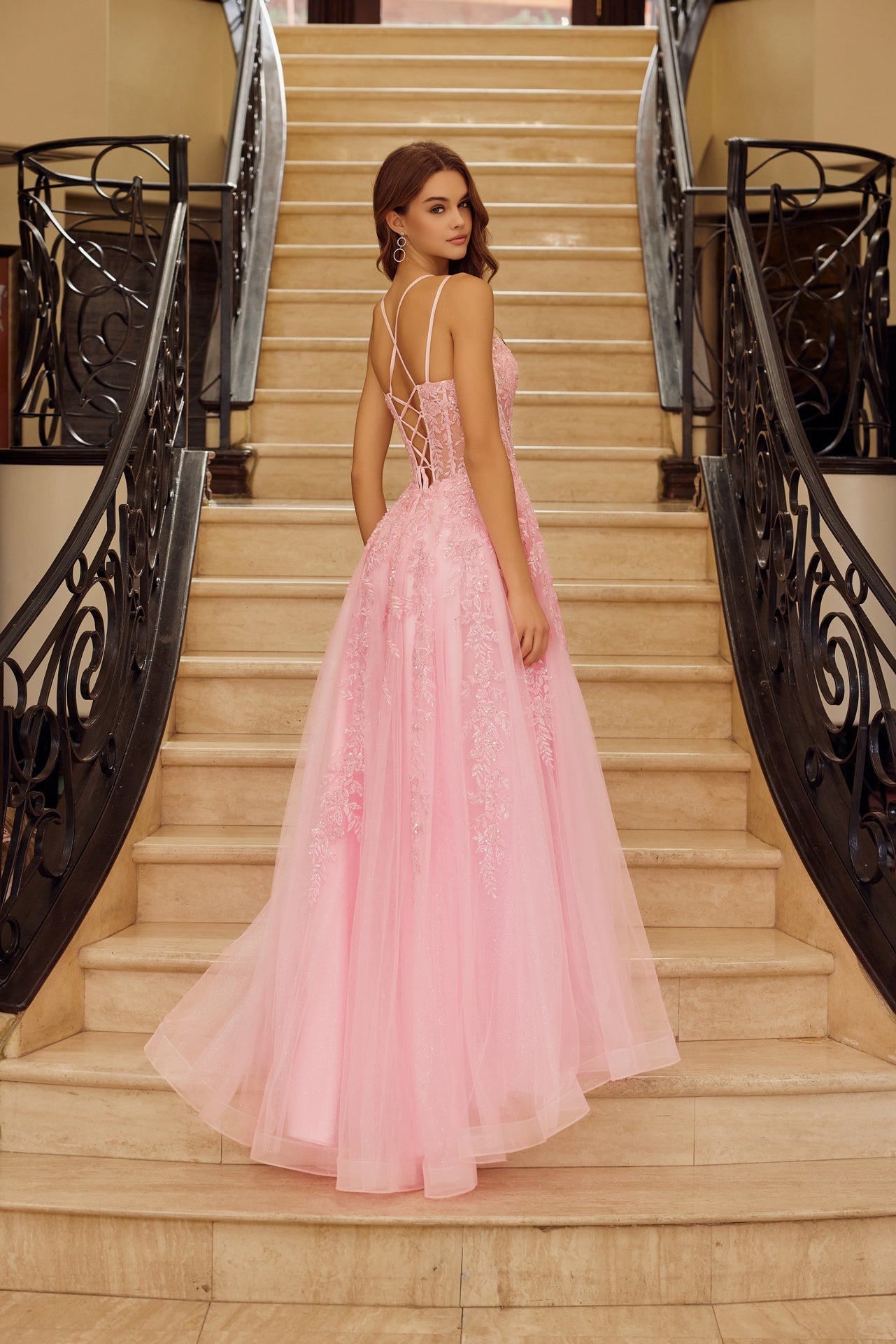 Pink long prom dress