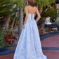 blue jacquard prom dress