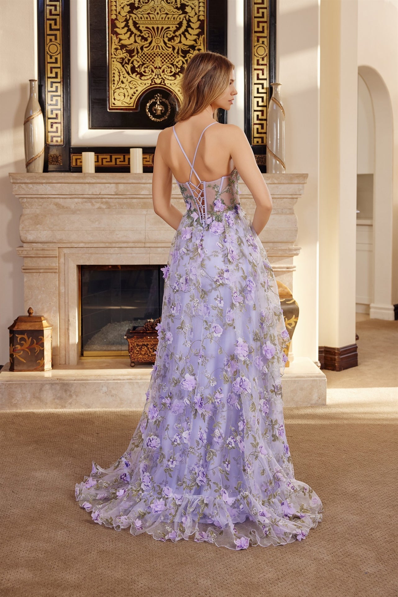 lilac ball gown prom dress