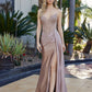Prom Dress with Plunging V Neckline and Beaded Bodice