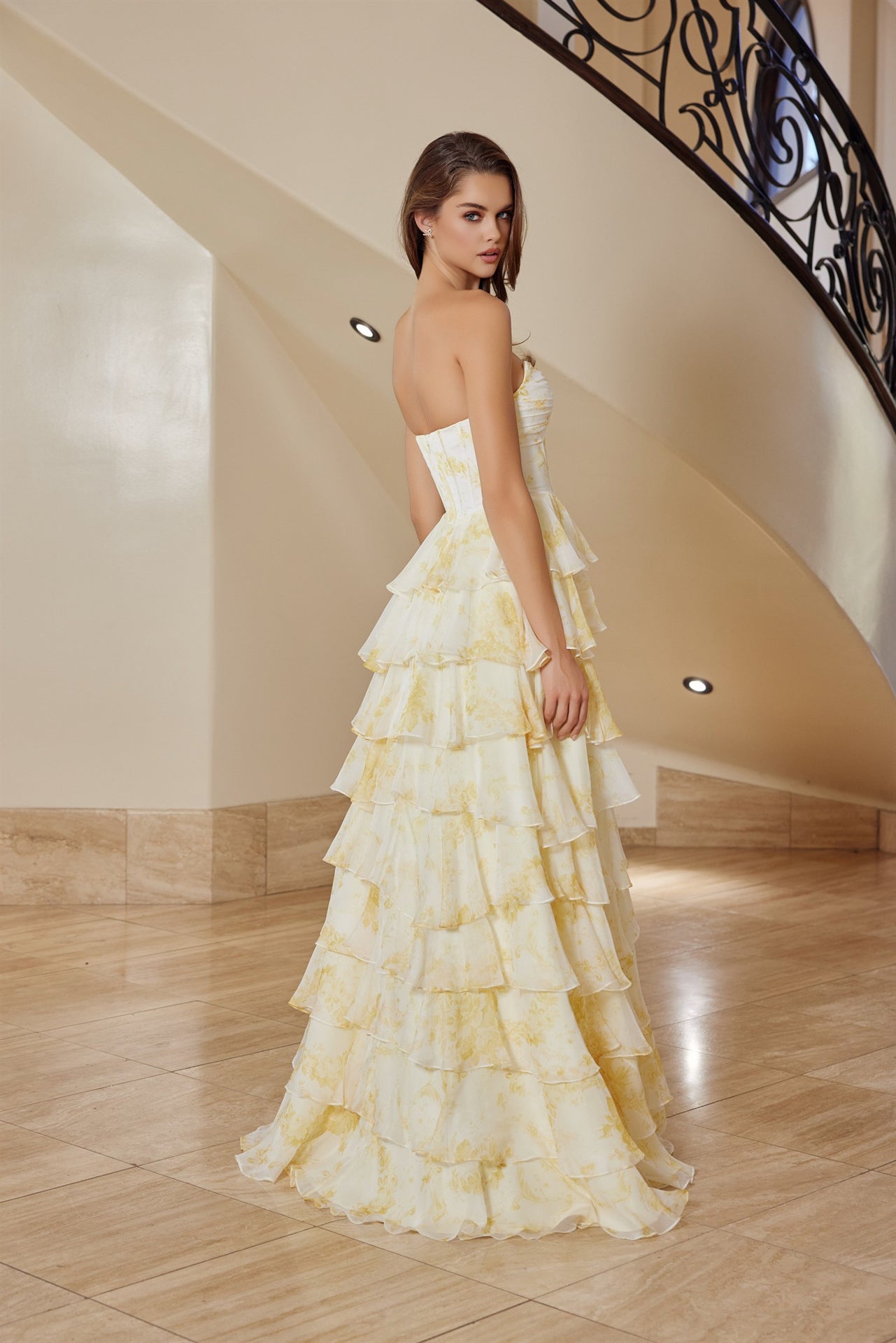 Yellow chiffon prom dress