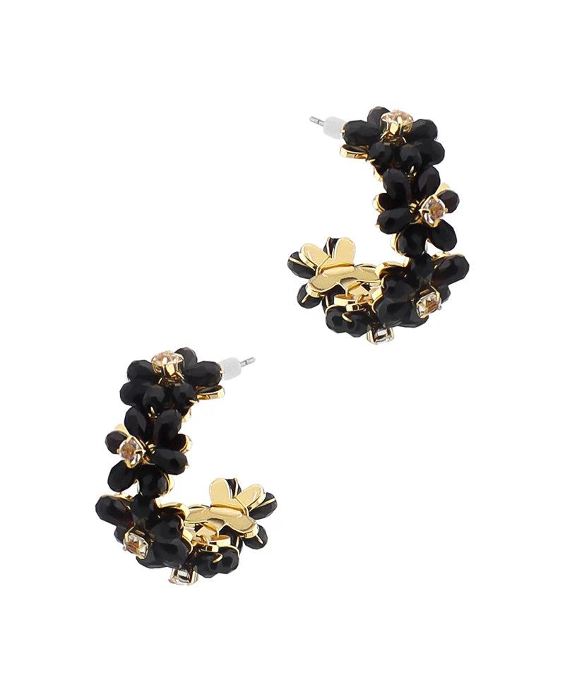 Black Flower Hoop Earring