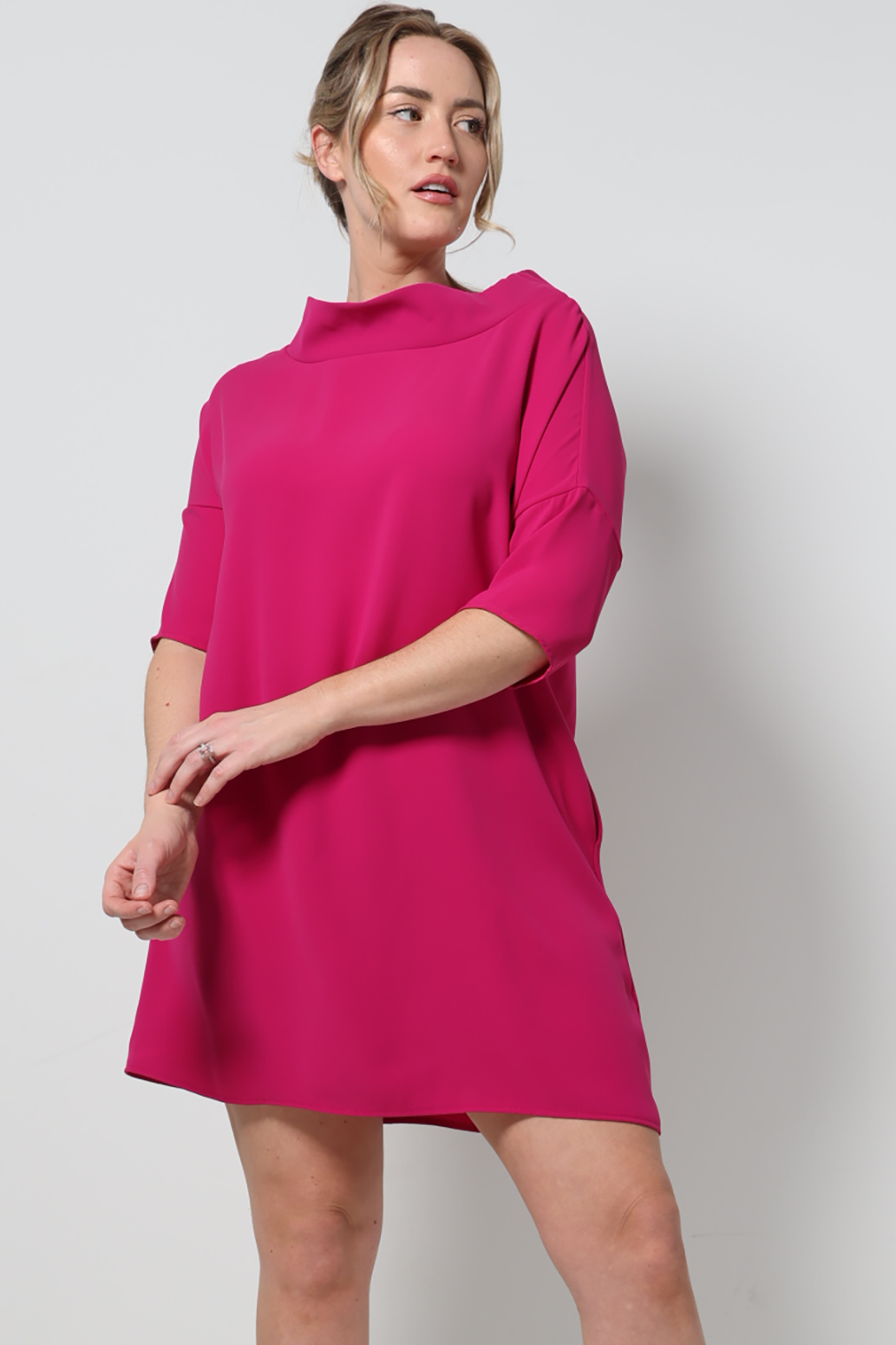AUDREY COWL TUNIC -FUCSHIA-310 RTW TOP - SHORT SLEEVE-FORMAL SOCIETY