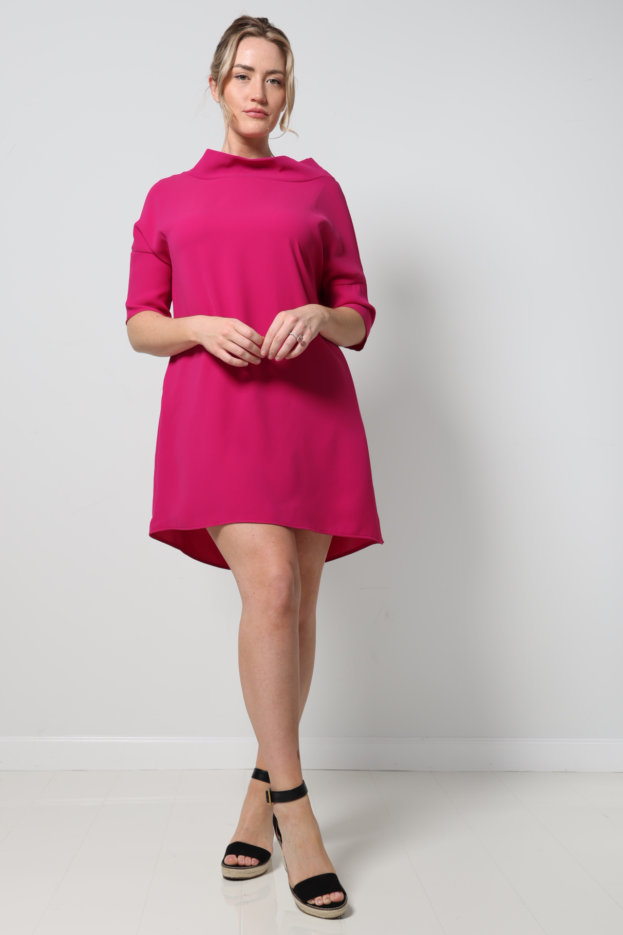 AUDREY COWL TUNIC -FUCSHIA-310 RTW TOP - SHORT SLEEVE-FORMAL SOCIETY