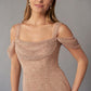 All Over Beaded Sequin Lace Fit and Flare Gown with Cowl Neckline and Off-the-Shoulder Draped Sleeves Paired with Wide Shoulder Straps-999 FORMAL - MOB-FORMAL SOCIETY