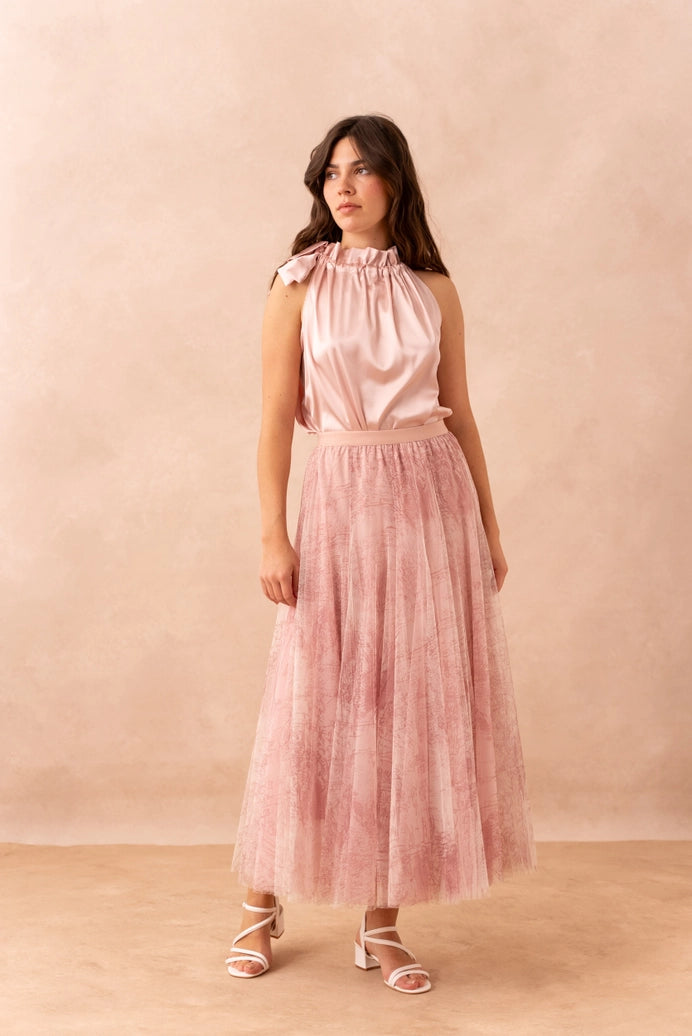 Rose Toile De Jouy Tulle Skirt
