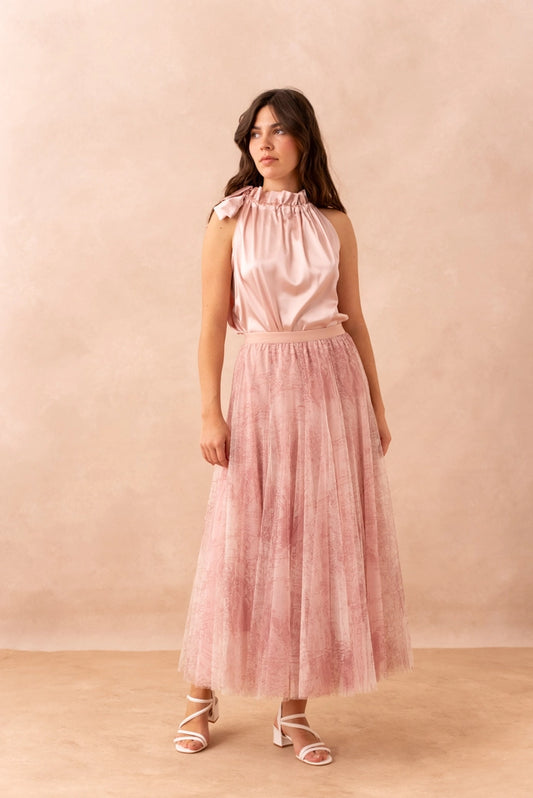 Rose Toile De Jouy Tulle Skirt