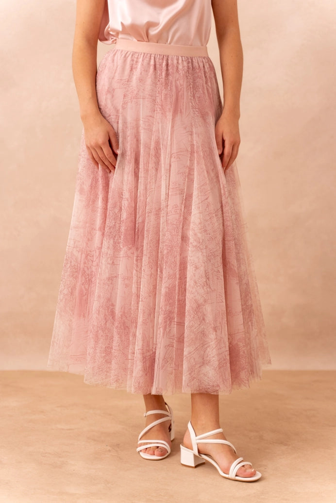 Rose Toile De Jouy Tulle Skirt