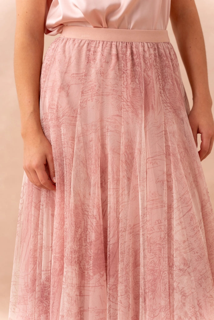 Rose Toile De Jouy Tulle Skirt