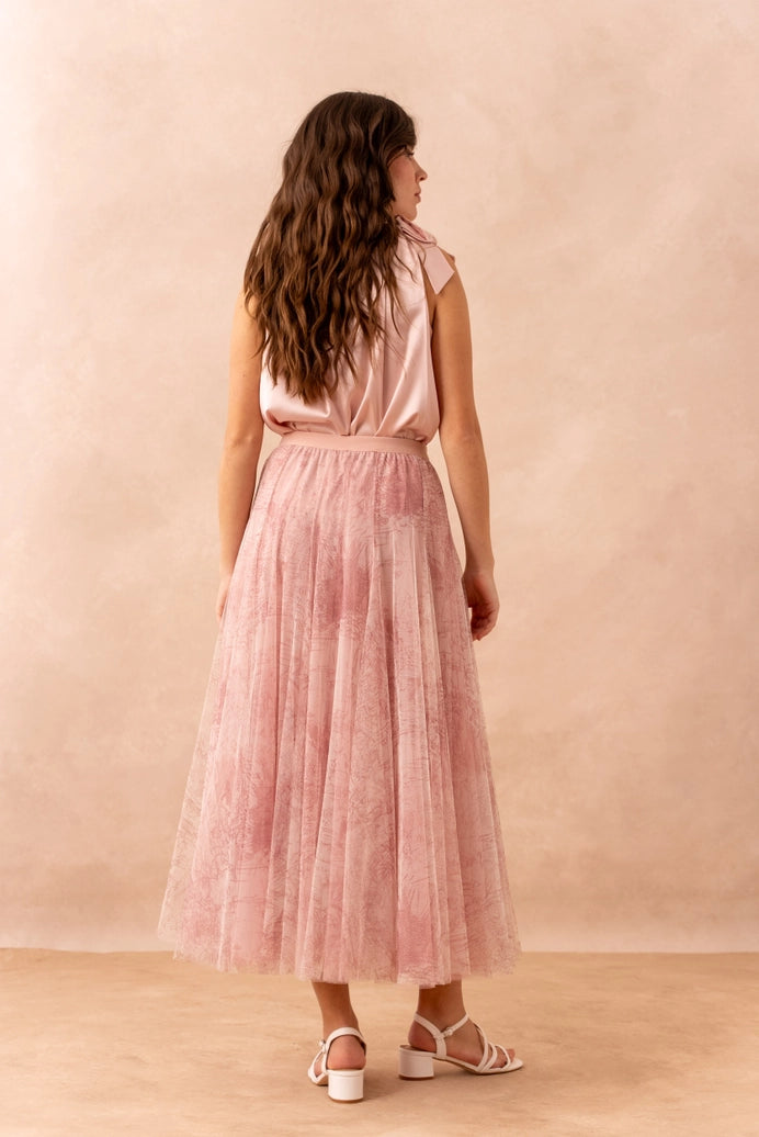 Rose Toile De Jouy Tulle Skirt