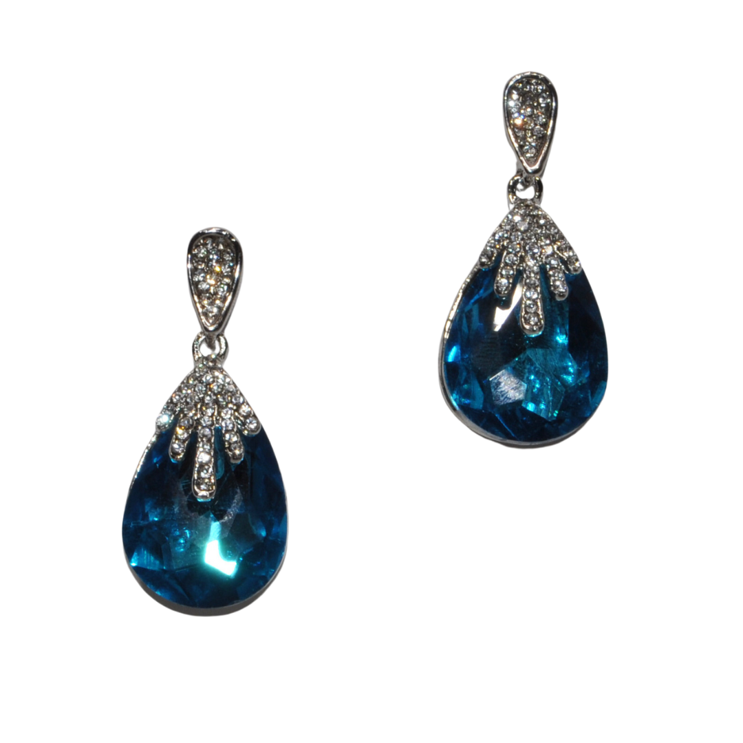 Aqua Silver Teardrop Dangle Earring-610 ACCESSORIES - EARRING-FORMAL SOCIETY
