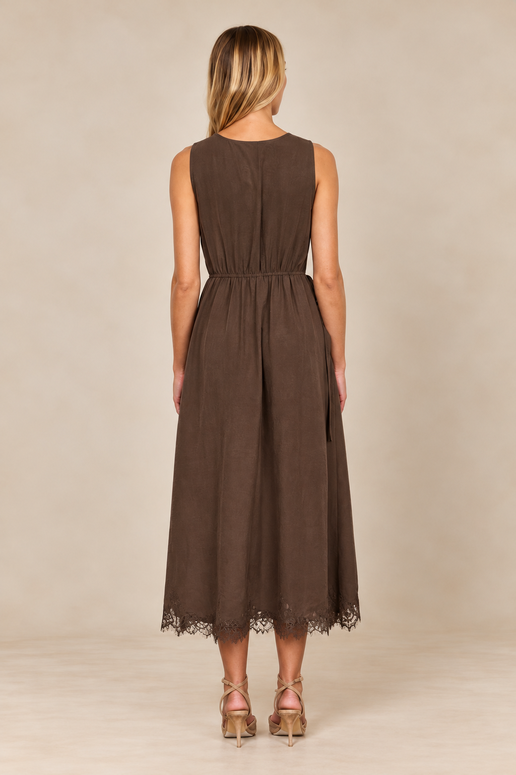Lace V Neck Midi Dress