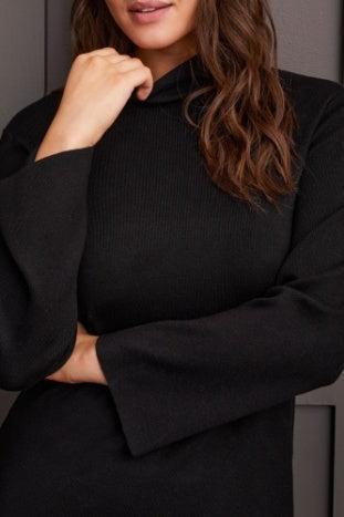 Black Funnel Neck Sweater-340 RTW TOP - SWEATER-FORMAL SOCIETY