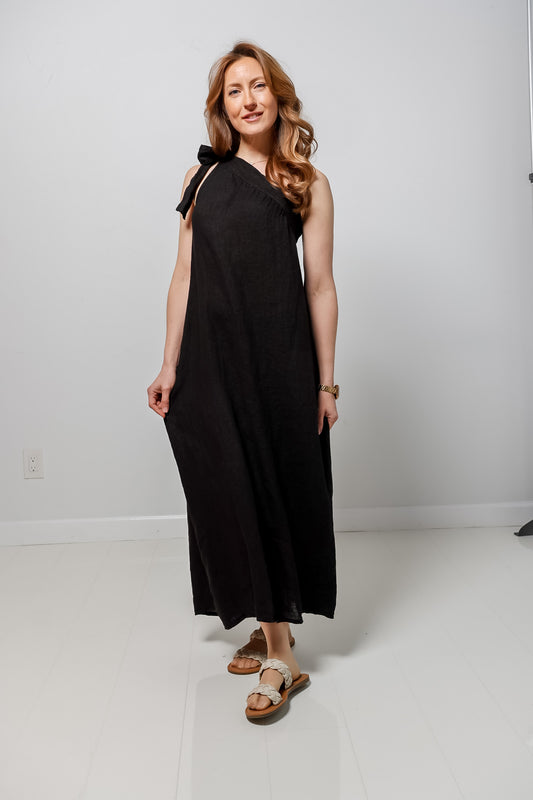 Black Siena Linen Dress-110 RTW DRESS - MAXI-FORMAL SOCIETY