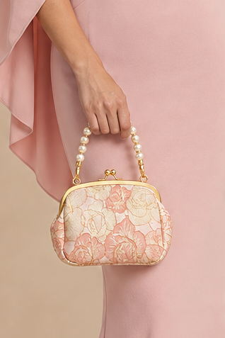 Pink Floral Brocade Evening Bag