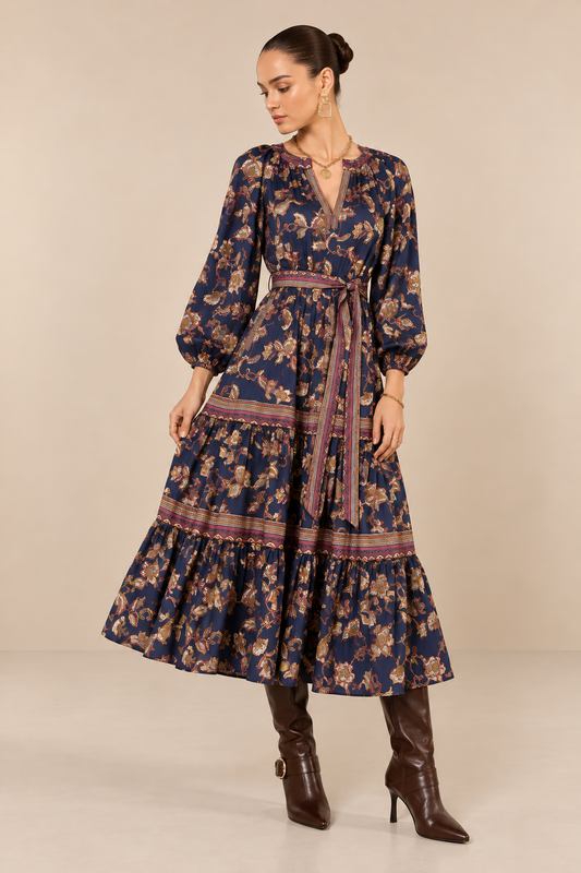 Midnight Paisly Tiered Maxi Dress