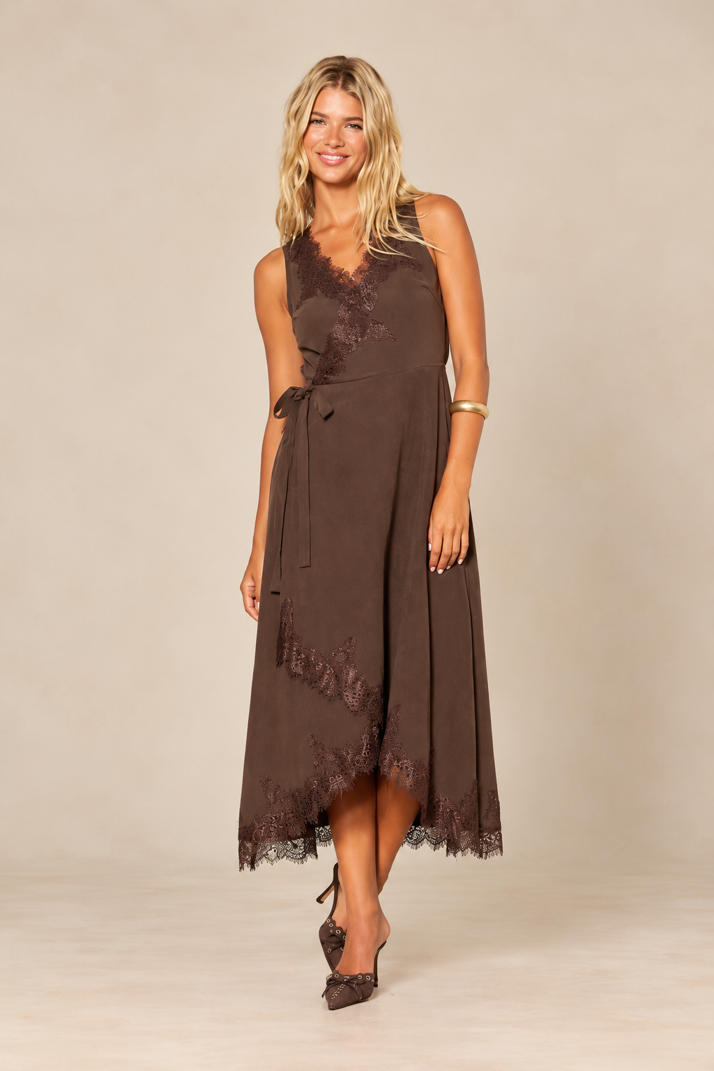 Lace V Neck Midi Dress