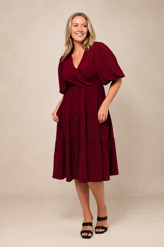 Tiered Wrap Midi Dress