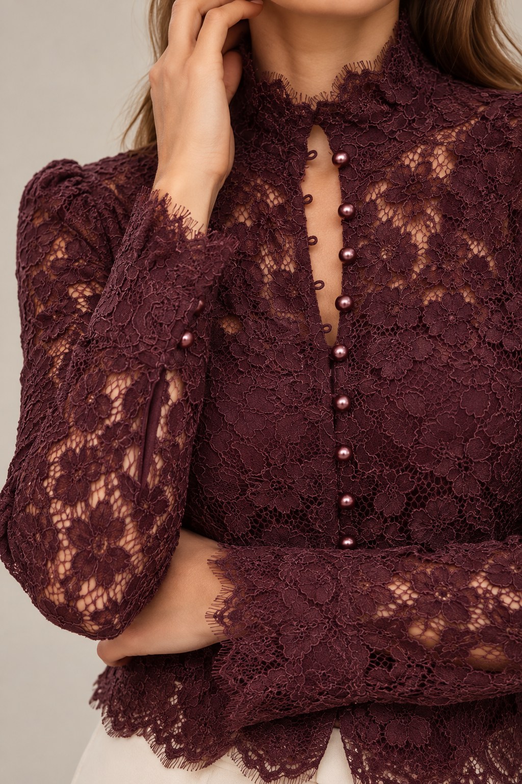 Perla Jeweled Lace Blouse