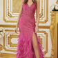 Glitter Prom Gown with Feathers