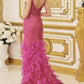 Glitter Prom Gown with Feathers