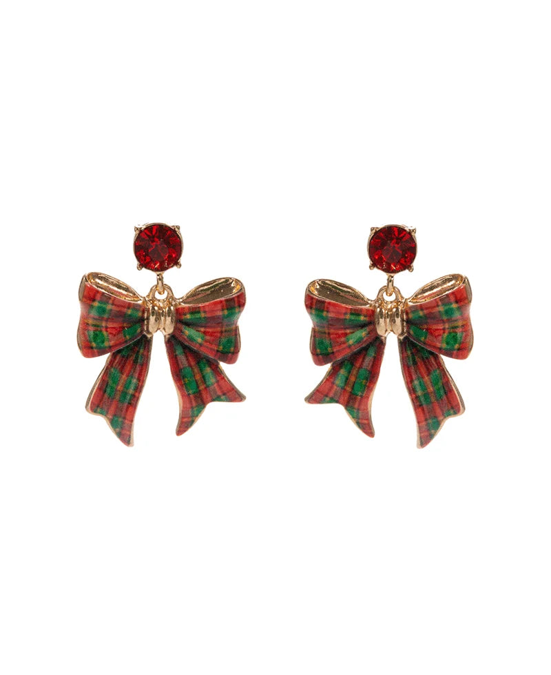 Christmas Pattern Bow Earrings