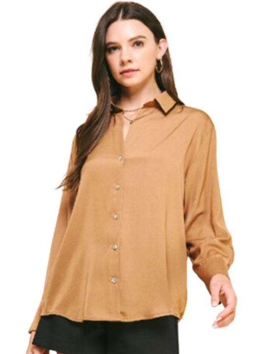 Camel Button Down Blouse