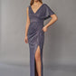 Captivating Metallic Stretch Jersey Gown with Draped Sleeve and Plunging V-Neckline-999 FORMAL - MOB-FORMAL SOCIETY