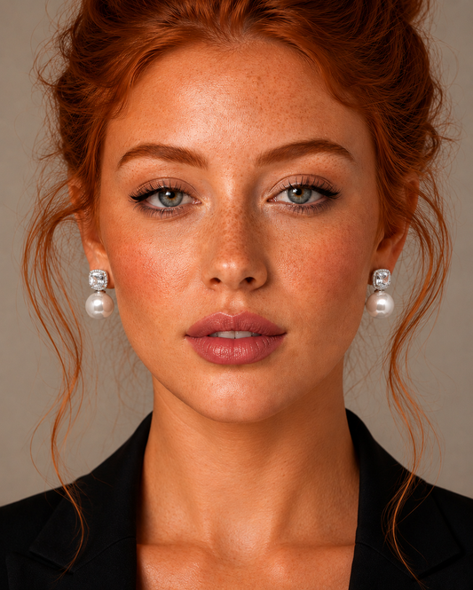 White Pearl CZ Round Earring