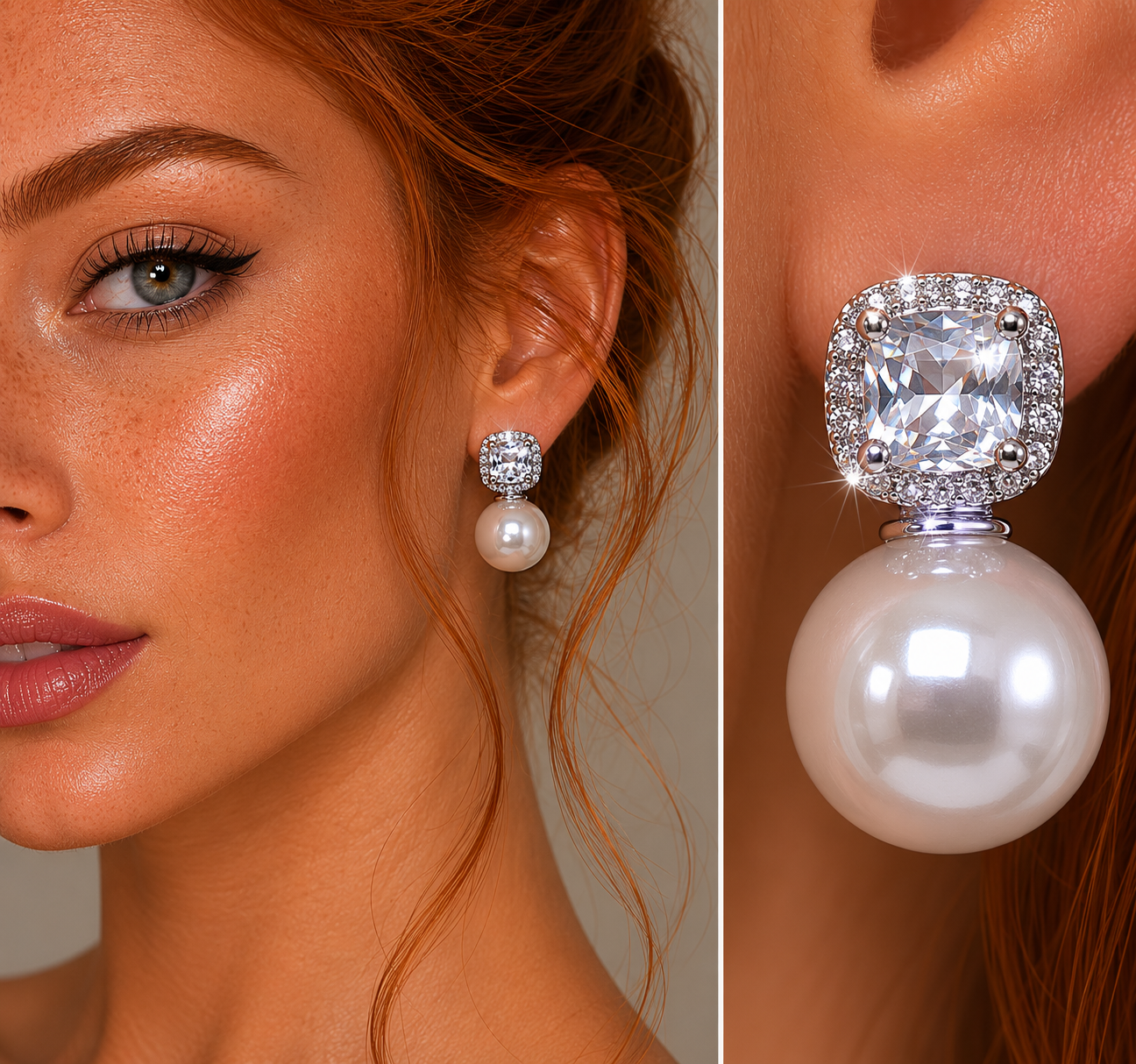 White Pearl CZ Round Earring