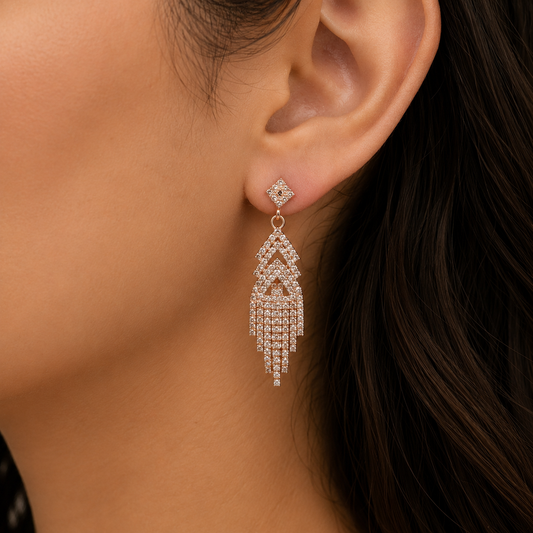 Crystal/Rose Gold Tassel Earring