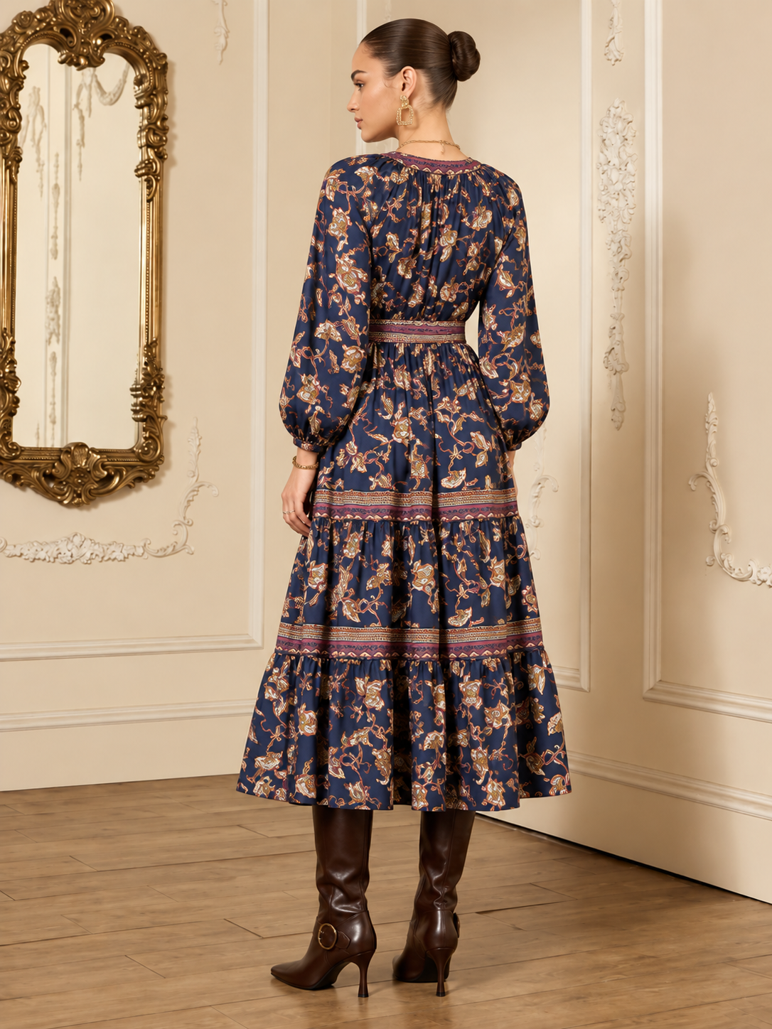 Midnight Paisly Tiered Maxi Dress