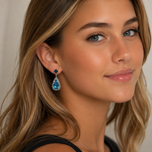 Small Dangle Earring - Aqua/Silver