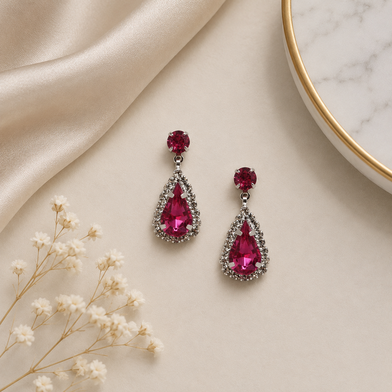 Small Dangle Earring - Rose/Silver