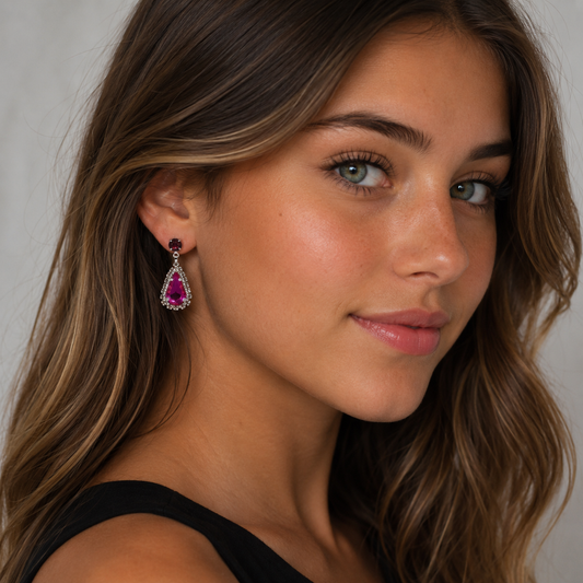 Small Dangle Earring - Fuchsia/Silver