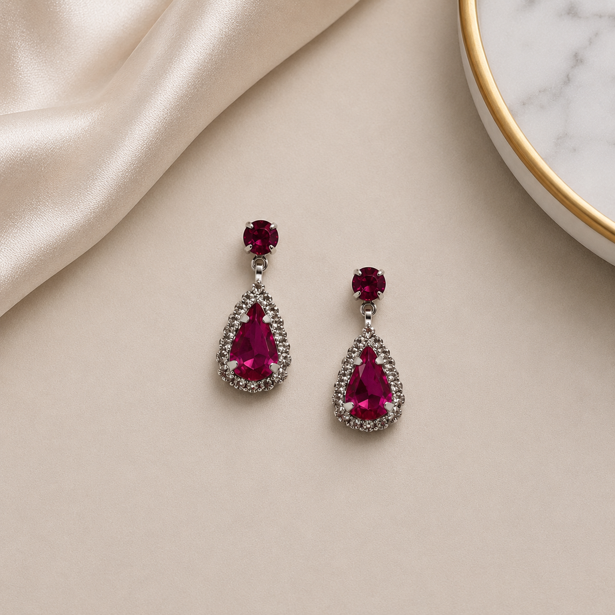 Small Dangle Earring - Fuchsia/Silver