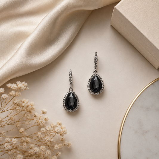 Teardrop Hook Earring - Jet/Silver