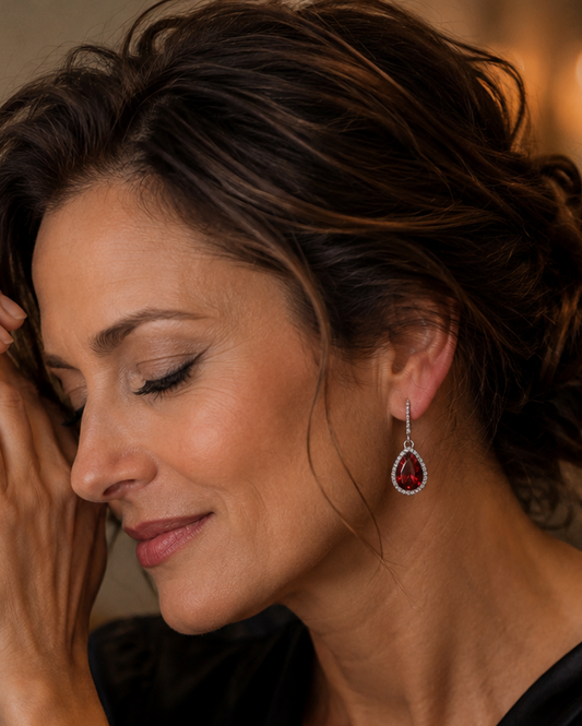Teardrop Hook Earring - Scarlet/Silver