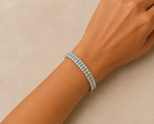 3 Row Stretch Rhinestone Bracetlet - AB Silver