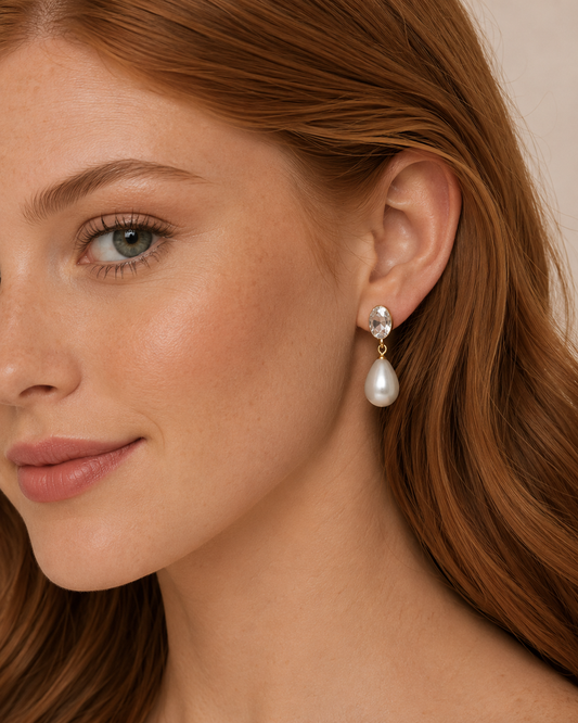 Pearl/Crystal Oval Drop Earring