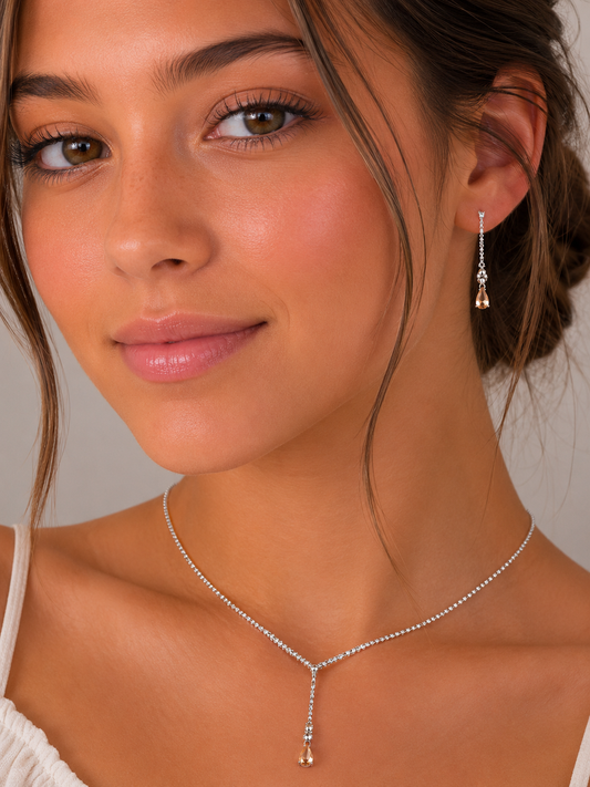 2 pc Light Citrine Silver Teardrop Set