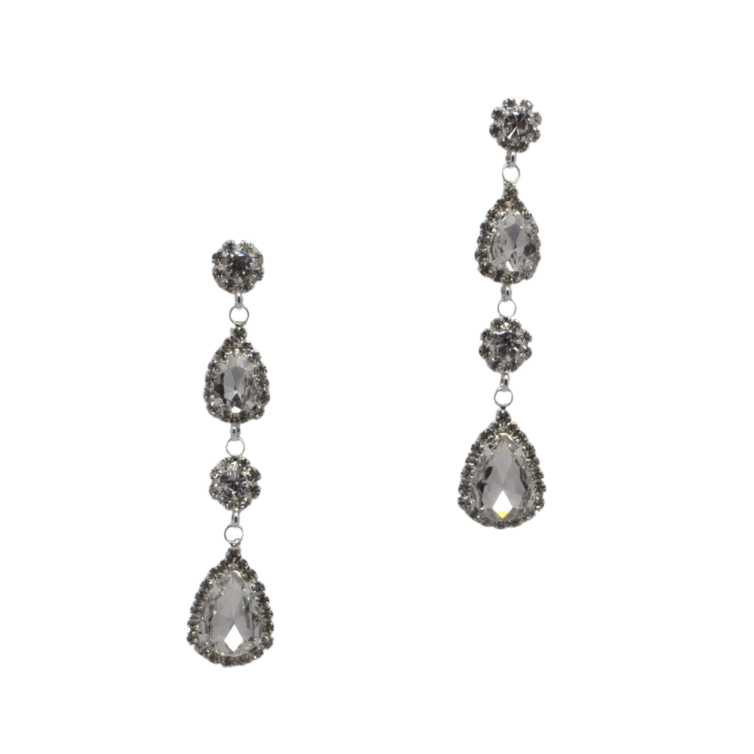 Clear/Silver Linked Round Teardrop Earrings-610 ACCESSORIES - EARRING-FORMAL SOCIETY