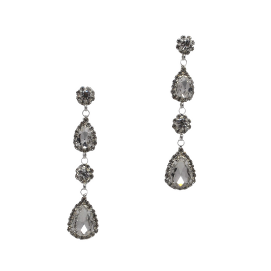 Clear/Silver Linked Round Teardrop Earrings-610 ACCESSORIES - EARRING-FORMAL SOCIETY