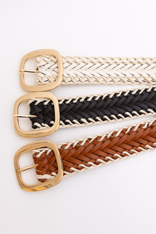 Crochet Trimmed Vegan Leather Belt-530 BELTS-FORMAL SOCIETY