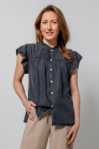 Elan Button Down Jean Shirt-310 RTW TOP - SHORT SLEEVE-FORMAL SOCIETY