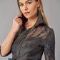 Elegant Jacquard Gown with Shirt Collar Neckline and Quarter Sleeves with Cuffs-999 FORMAL - MOB-FORMAL SOCIETY
