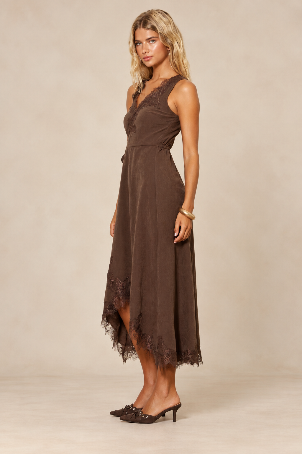 Lace V Neck Midi Dress