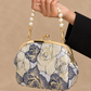 Navy Floral Pearl Brocade Evening Bag