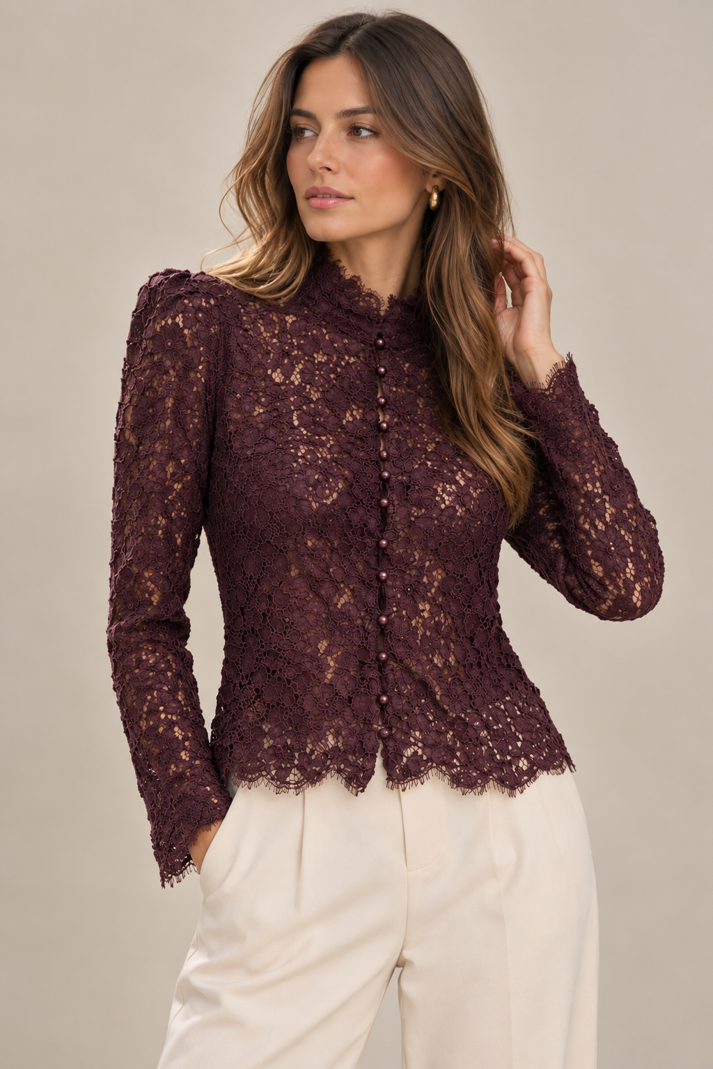 Perla Jeweled Lace Blouse