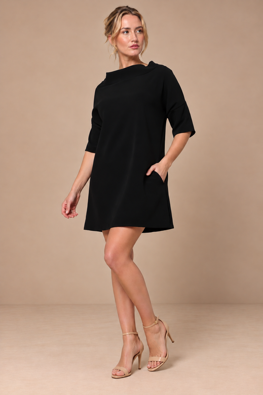 AUDREY COWL NECK TUNIC - BLACK